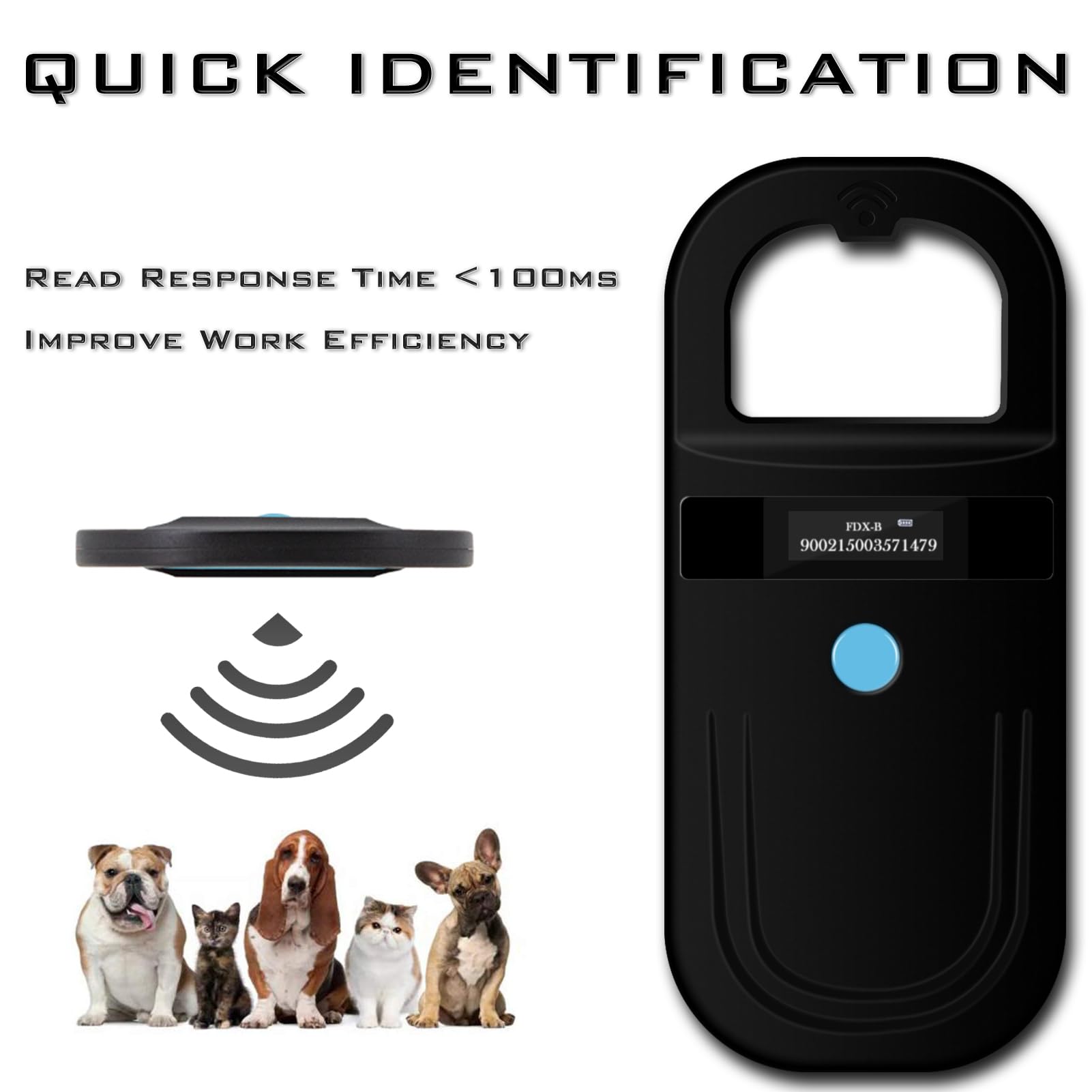 Smoostart Lecteur de puces pour Animaux, Lecteur d'identification d'animal de Compagnie 1000 enregistrements Peut être téléchargé sur l'ordinateur, Vitesse Plus Rapide et Distance Plus Longue