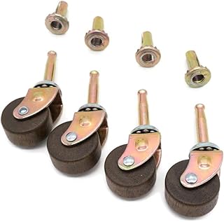 Wood Furniture Casters Antique Furniture Unique Ball Bearing Stem for Easy Swivel Dark Hard Wood Stem Casters Grip Neck Casters Wheels with Inserts, 1 1/4" Wheel, 4 Pack