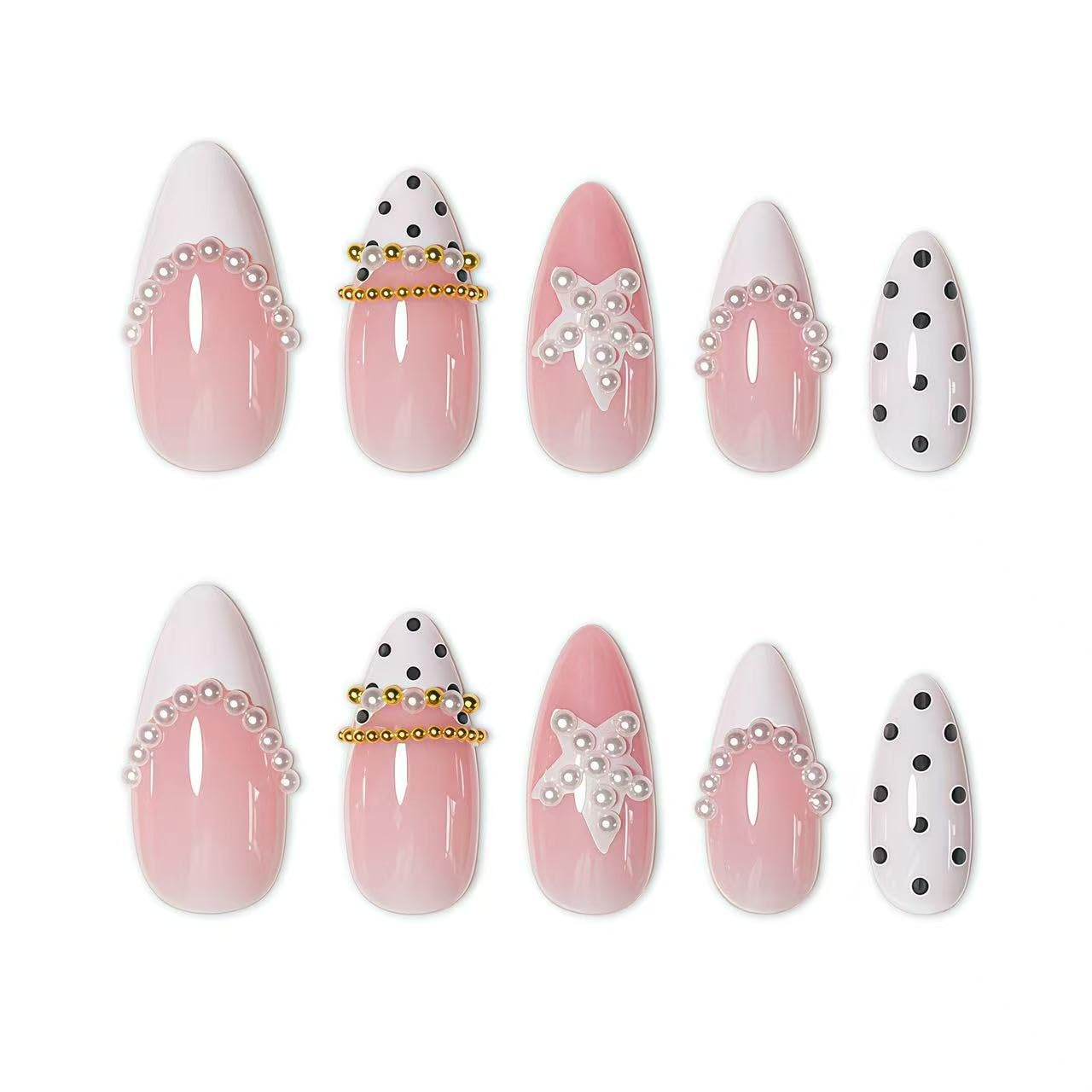 Press on Nails Medium Almond Fake Nails Design False Nails 24 pcs