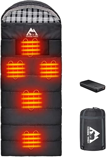 Miniatura 1 de KINGS TREK Saco de dormir calefactado con batería y bolsa de compresión, saco de dormir ligero impermeable para campamento, mochileros, senderismo
