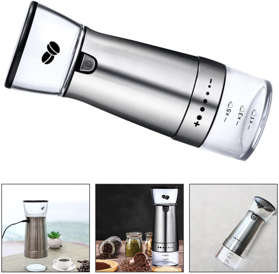 TIDTALEO Electric Coffee Bean Grinder and Luxury with 1200mah USB Rechargeable Battery and 304 Stainless Steel Blade, Portable Coffee Mill Machine with Fine Grinding for Home and Office