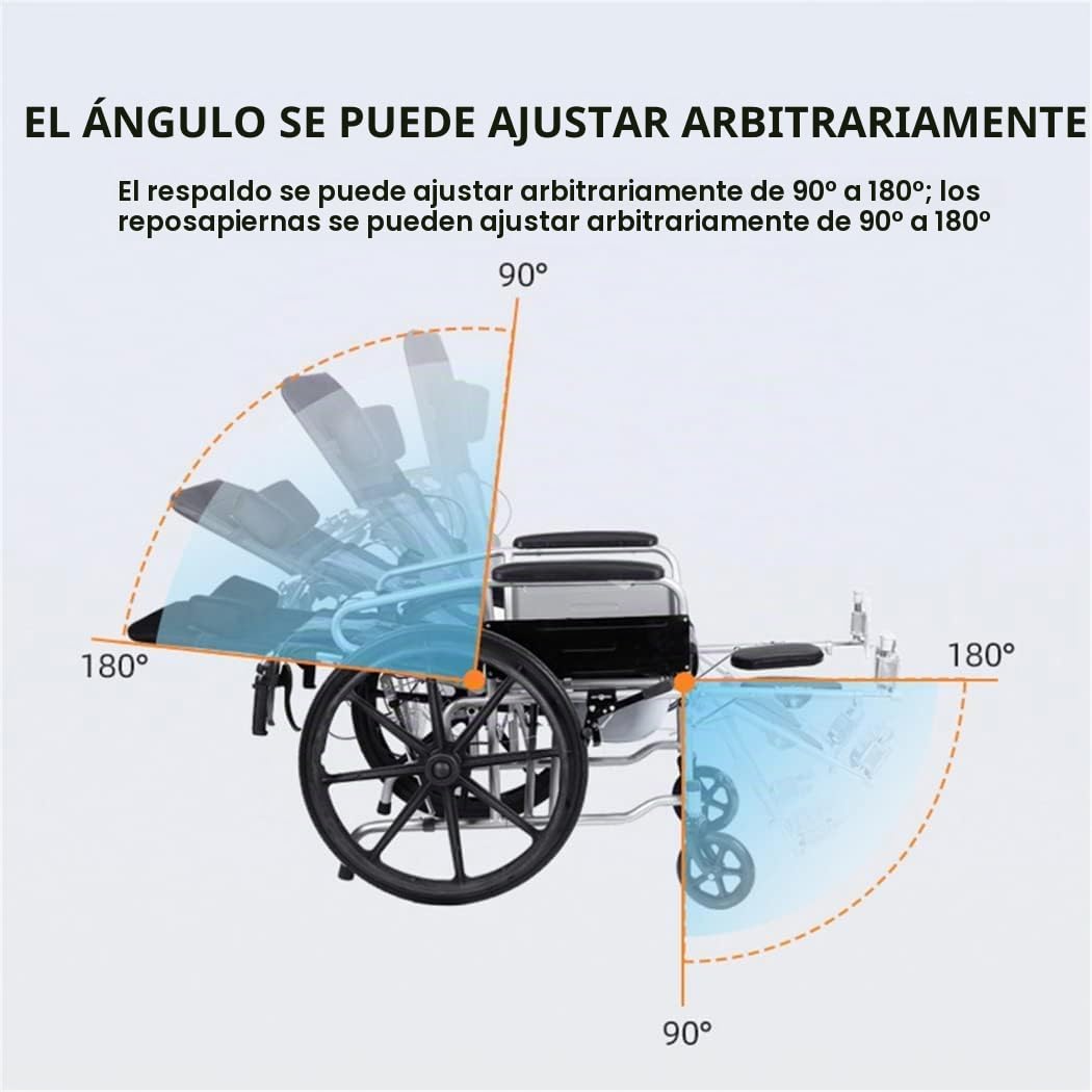 Silla de ruedas plegable reclinable Silla con inodoro Respaldo alto Reposacabezas extraíble Reposapiernas elevadoras Sillas de ruedas para discapacitados y ancianos