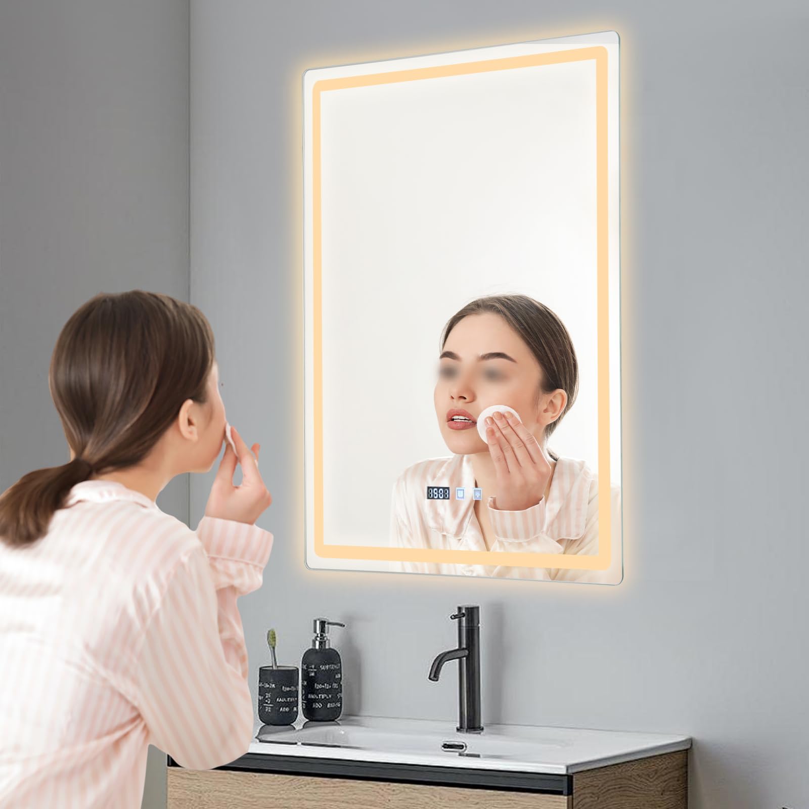 Espejos de Baño con LED, 220 V, IP54, Espejo de Baño con 3 Colores de Luz, Regulable y Ajuste de Brillo, LED Smart Espejo con Luz Iluminado con Interruptor Táctil para Baños, Hoteles