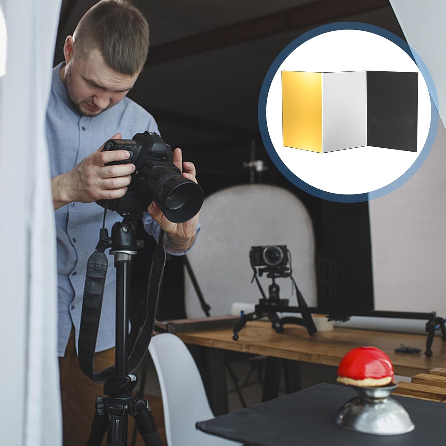 Zerodeko Foldable A4 Photography Reflective Board for Camera Lighting, Tri-fold Silver Black White Gold Reflector Cardboard for Food, Cosmetics, Jewelry Still Life Photo Shoot