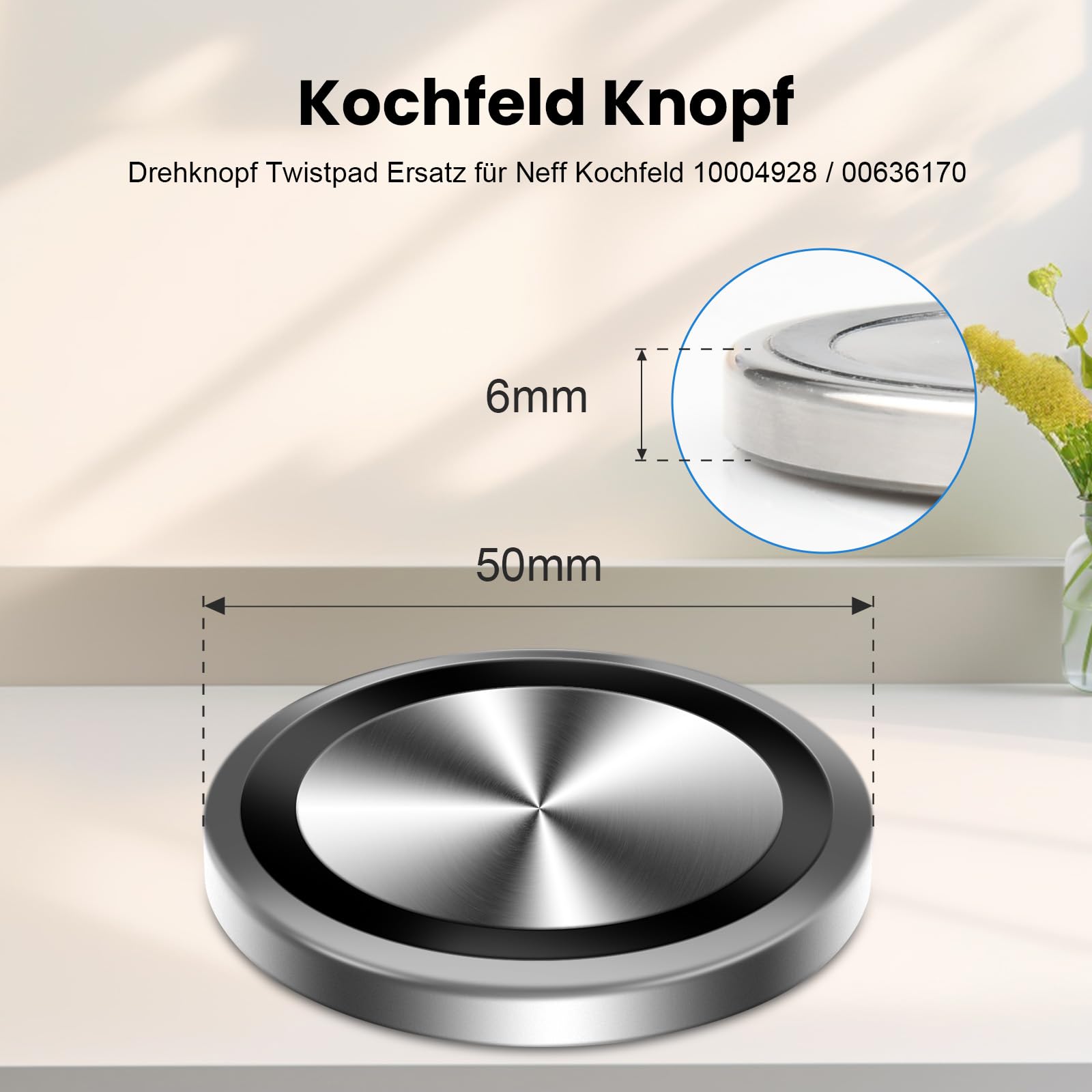 Drehknopf Herd 50mm Ø für NEFF/Bosch/Siemens/Gaggenau, Twistpad Ersatz für Kochfeld 6mm