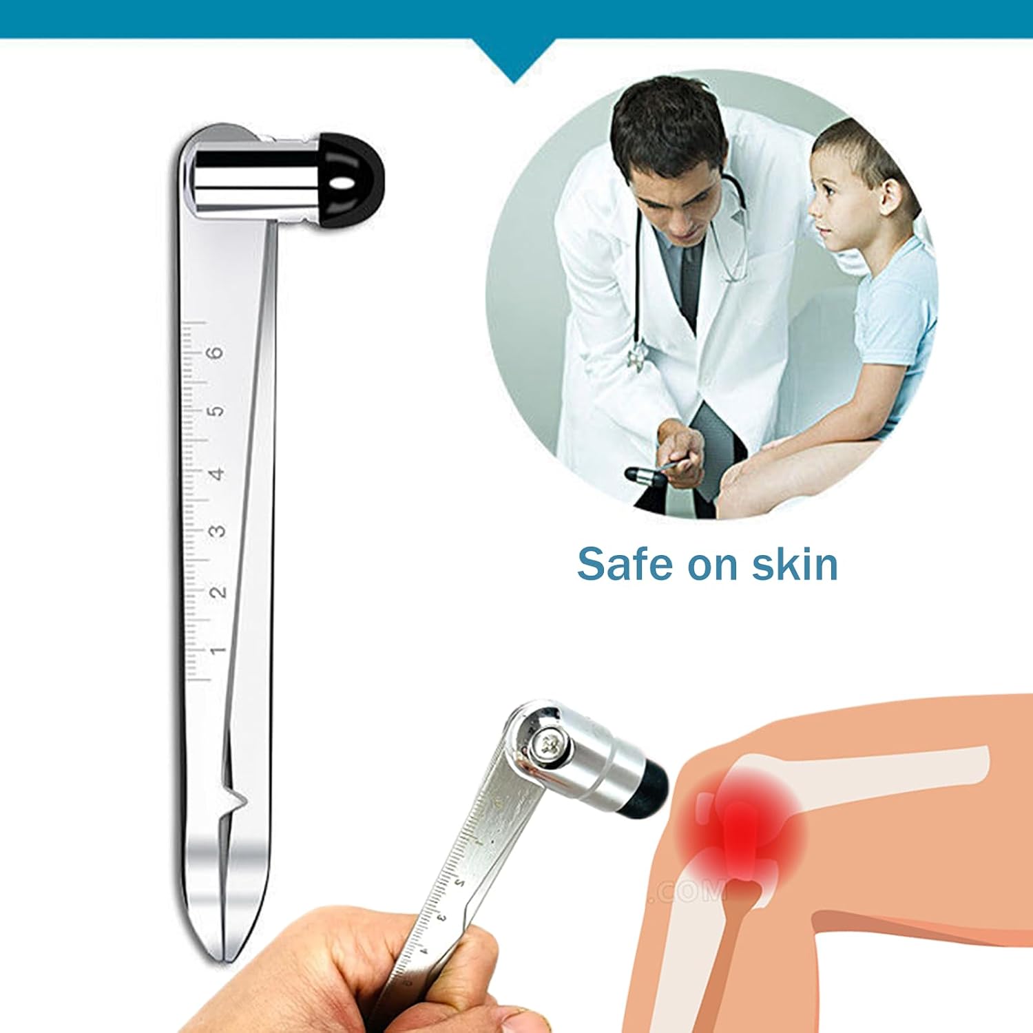 Percussion Reflex Hammer with Graduated Scale, Stainless Steel Diagnostic Tool for Neurological Examination Tendon, Muscle Tendon Knee Ankle Cutaneous Reflex Test, 5.5"L