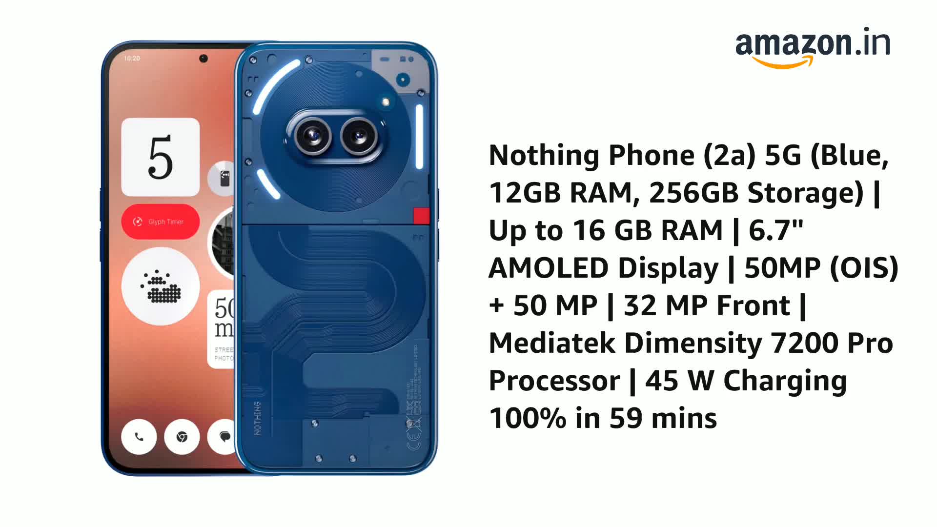 Nothing Phone (2a) 5G (Blue, 12GB RAM, 256GB Storage) | Up to 16