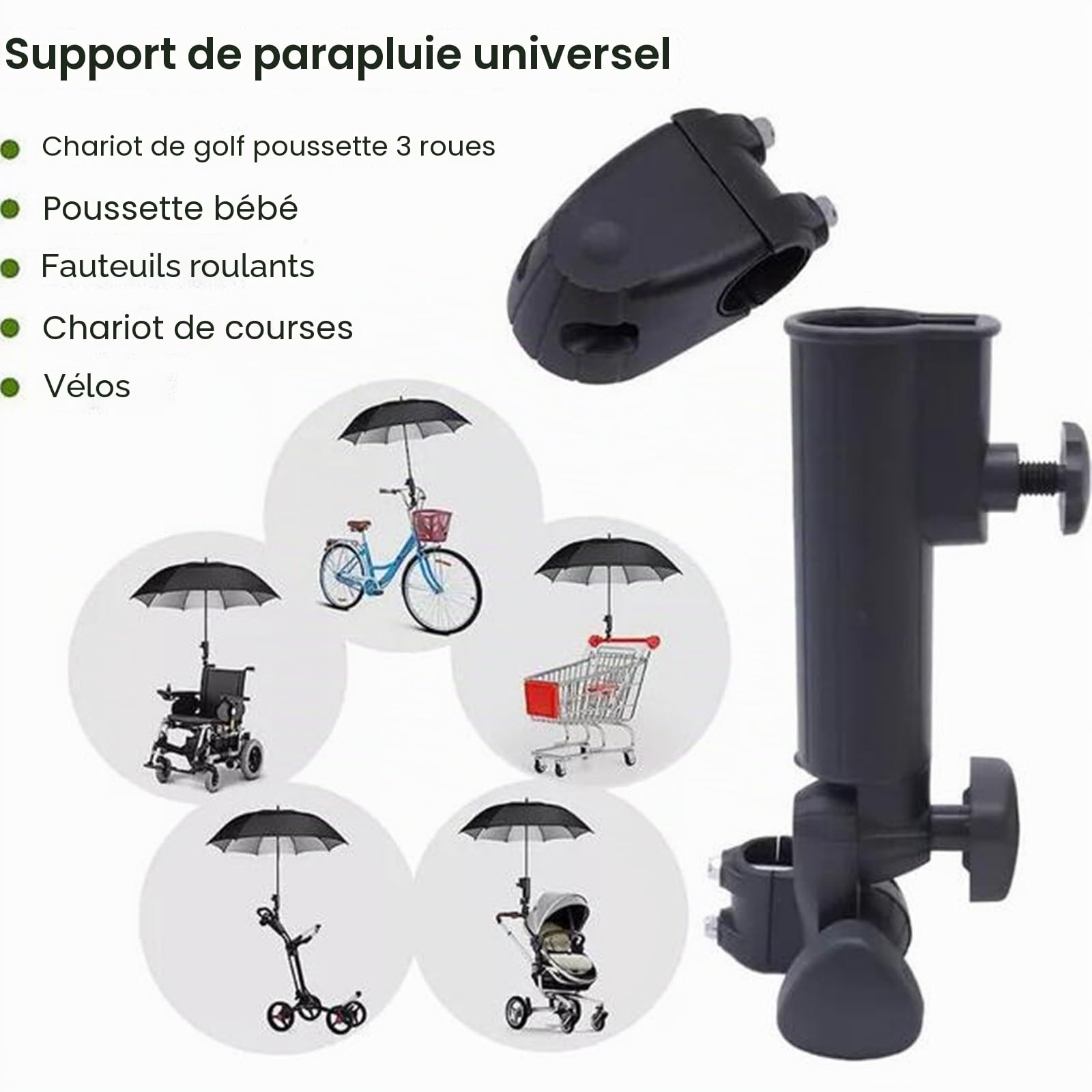 BODYA Support de parapluie universel pour chariot de golf Powakaddy Motocaddy - Noir