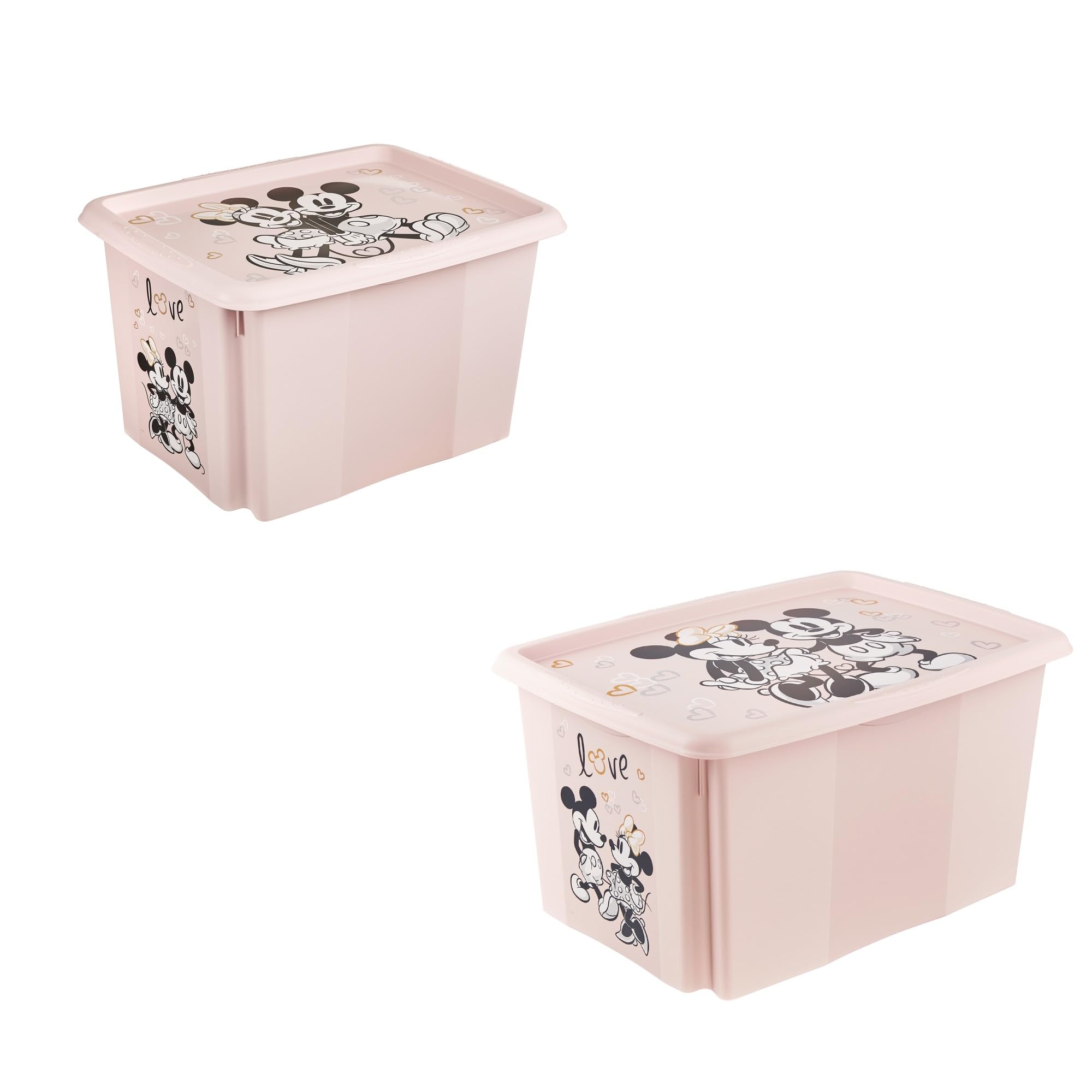 keeeper karolina 2x Minnie Aufbewahrungsbox mit Deckel, Dreh- und stapelbar, Für Kinder, 30 l + 45 l, Nordic Pink