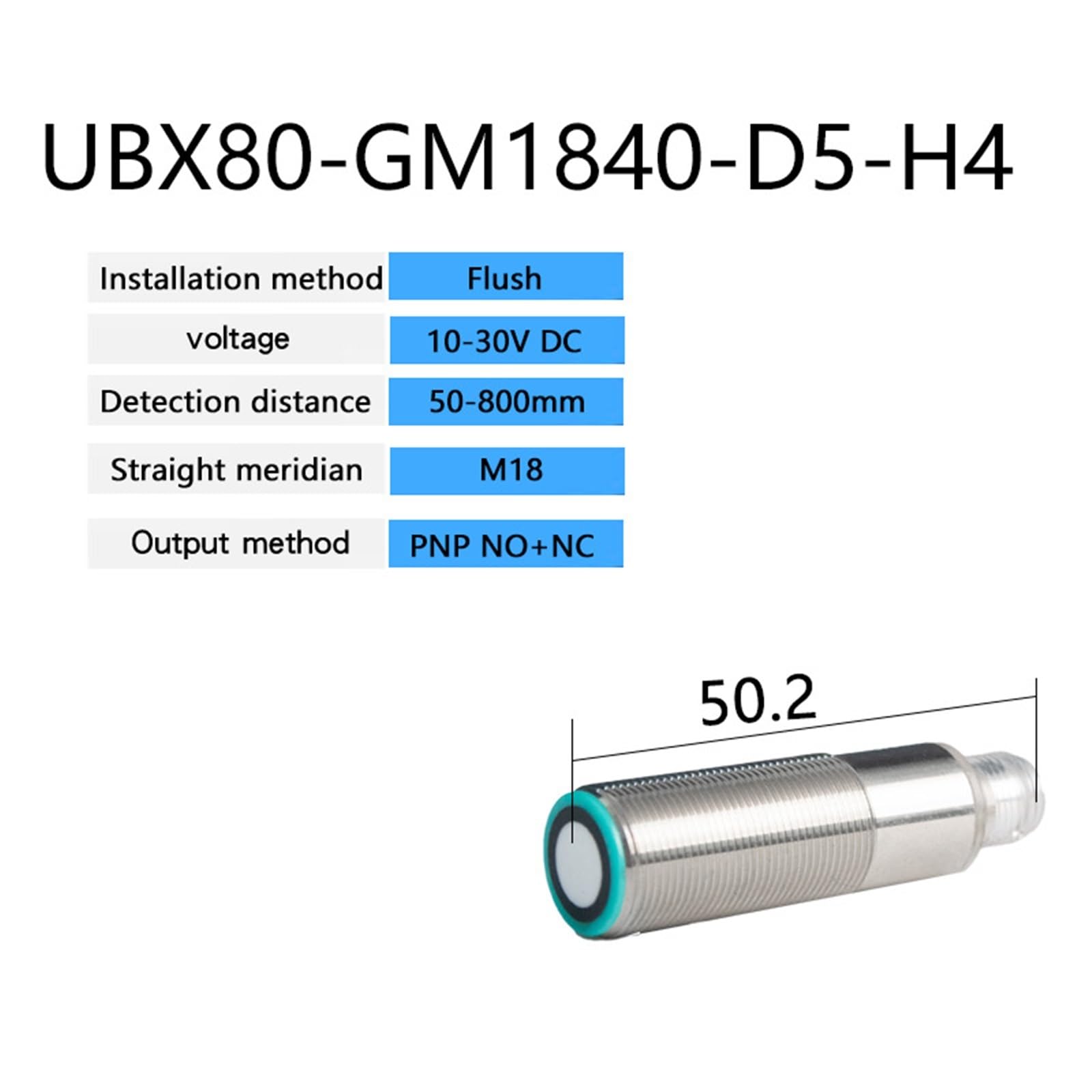 Sensor de proximidad ultrasónico M18, 1 Unidad, Sn: 300 mm, 800 mm, NPN, PNP, analógico, 10-30 V CC, Sensor de Nivel de líquido ultrasónico.(800mm PNP)