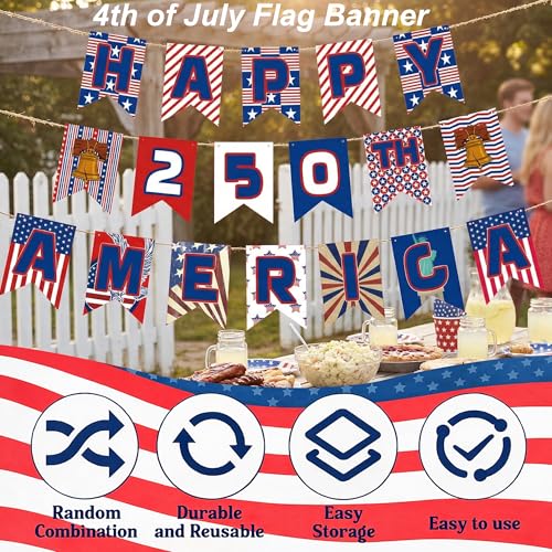 Image of 250th Anniversary Decorations - 250 Year USA Anniversary Banner | America 250th Merchandise Outdoor Indoor Outside - 4th of July Garland Accessories for Party Favors Supplies Window Wall Door