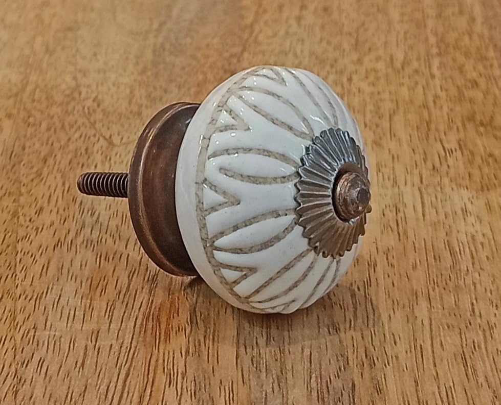 Set of 4 pcs - Ceramic Door Knobs with Hand Carving and Embossing for Cabinet Cupboard Drawer and Kitchen (CARVING3) (B0DB84M814) Amazon Price History, Amazon Price Tracker