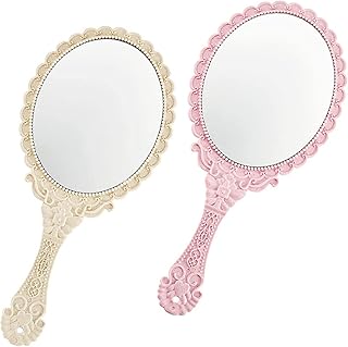 FOMIYES 2pcs Handheld Mirror Retro Handheld Mirror Oval Handheld Mirror Vintage Hand Mirror Gold Pocket Mirror Oval Mirror Vintage Mirror Cosmetic Mirrors Girl Travel Mirrors Pattern Glass