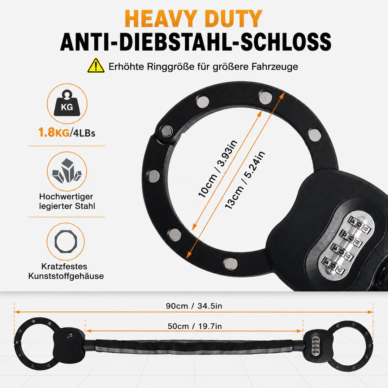 E Scooter Schloss mit Zahlencode, Handschellenschloss Hohe Sicherheit