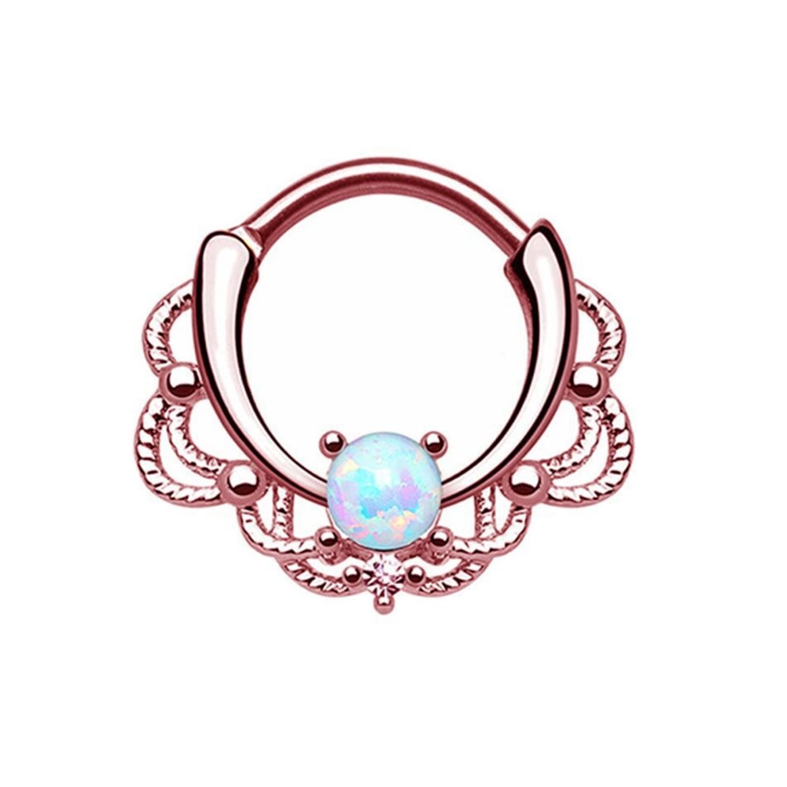 Lieson Anillos de nariz para mujer y hombre, anillos de nariz de titanio de 16 g con ópalo para la nariz, joyería de piercing