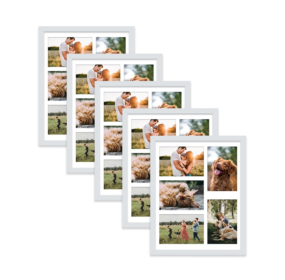 Light Grey Multi Photo Frame - Holds 5 x 6x4 Pictures, Family Collage Picture Frame for Wall Display, 14x11 Frame size, Set of 5 — image 1