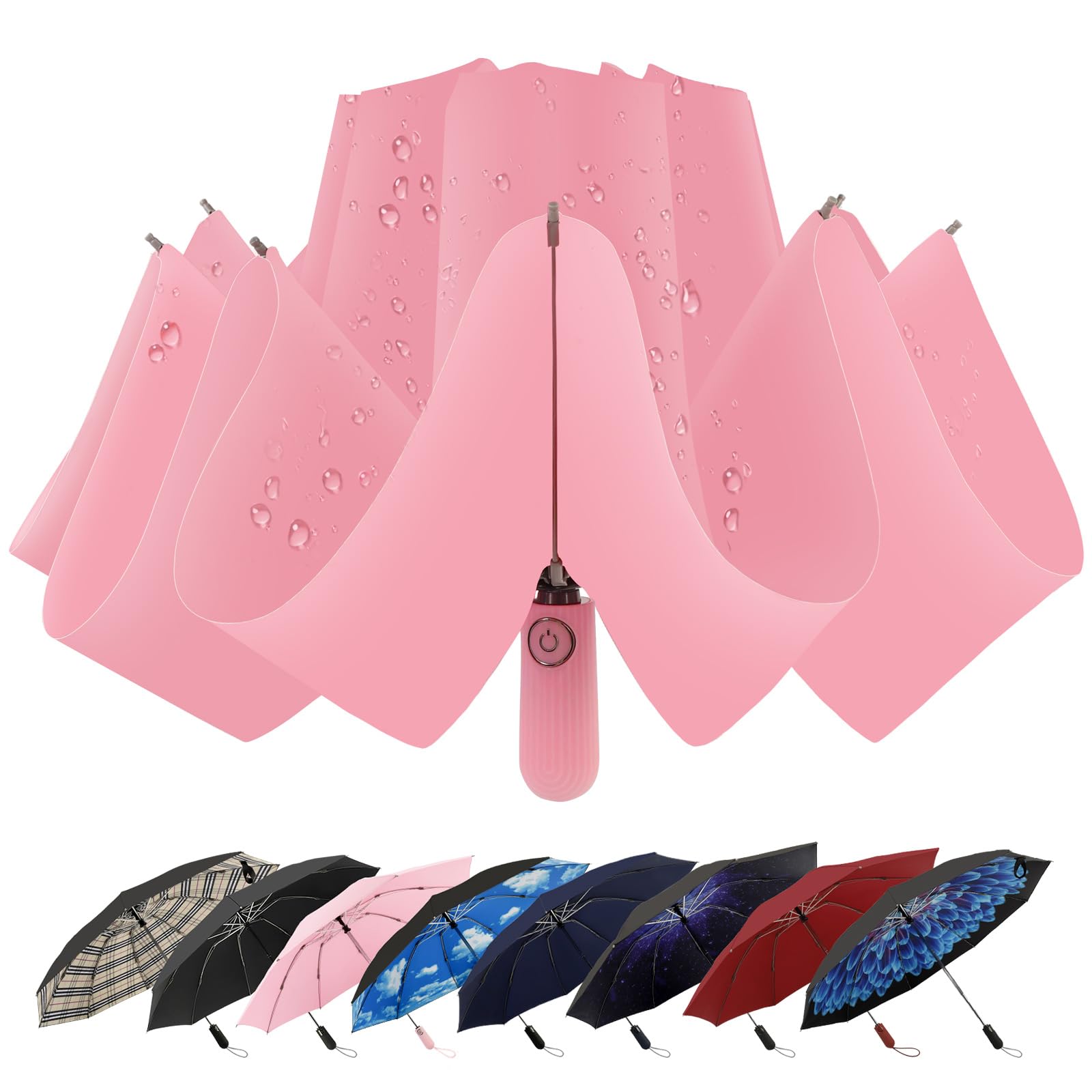 ZDSSM Compact Inverted Travel Umbrella, Automatic Open Close, 9-Rib 46 Inch Windproof Umbrella, Waterproof UPF 50+, Portable Umbrellas for Men, Women,