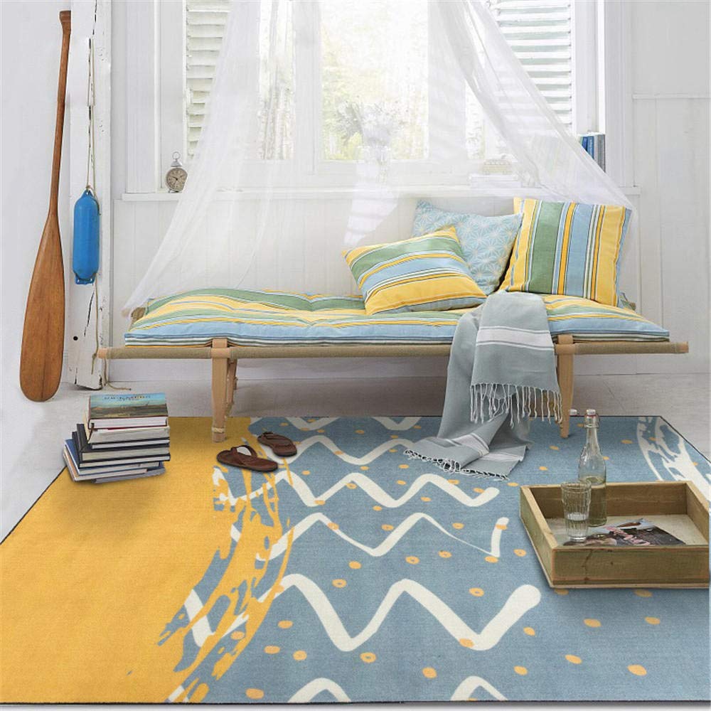 Tapis chambre et salon élégant jaune paresseux à ligne blanche, textile d'intérieur durable