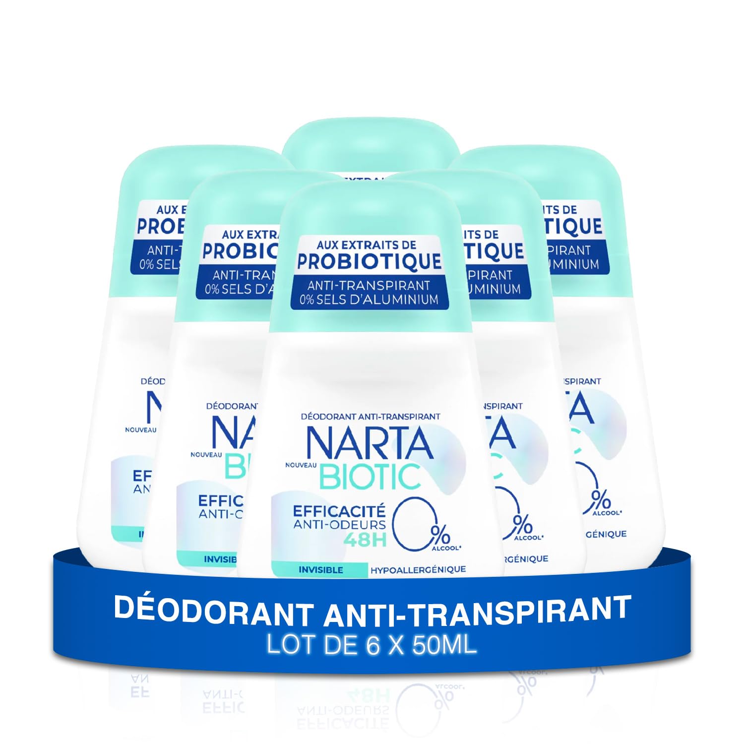 Narta - Deodorante da donna a sfera - Anti-traspirante Biotic Efficienza Anti-Odori 48h Ipoalergenico Senza alcool - confezione da 6 x 50 ml