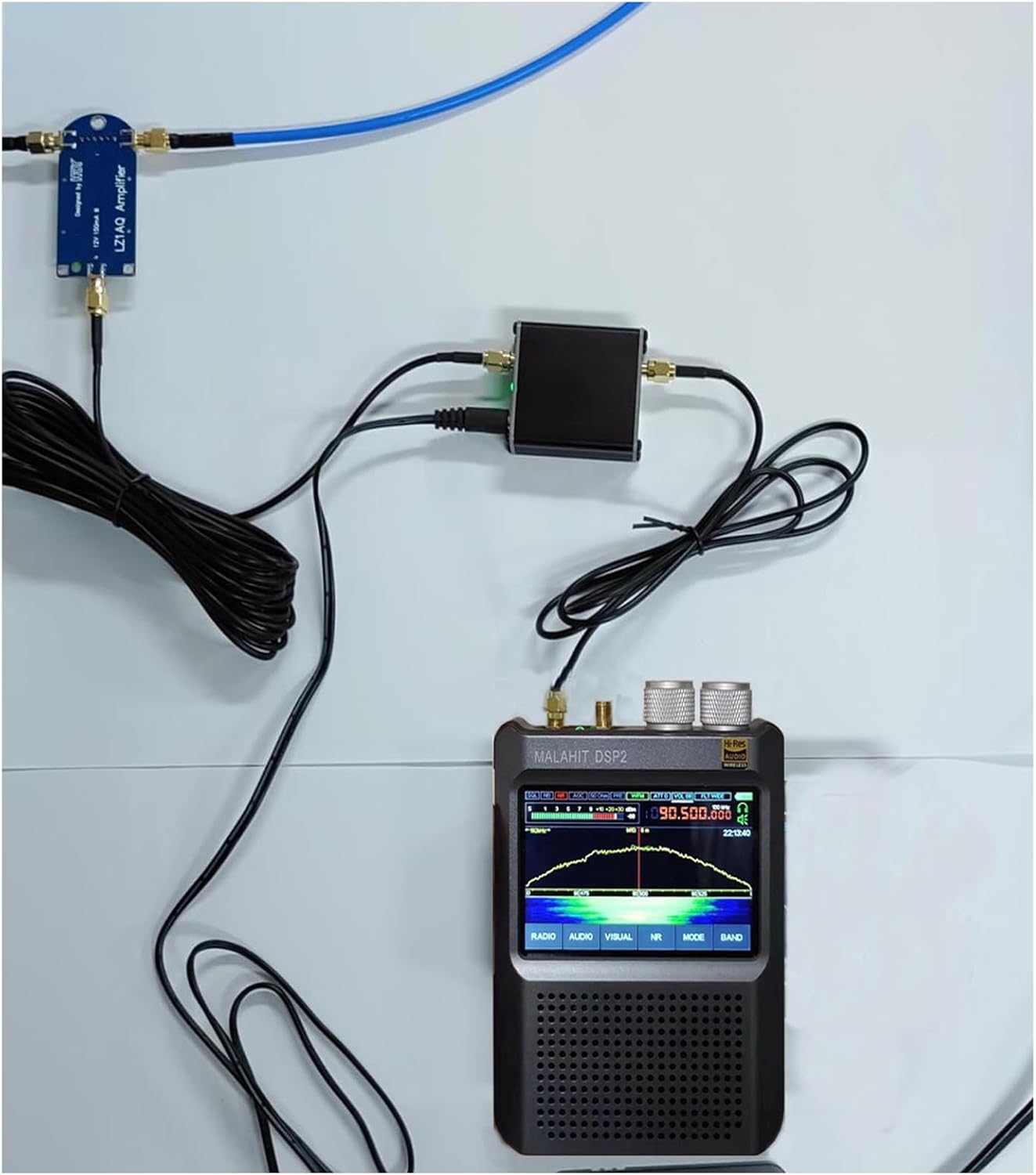 Portable Active Loop Antenna, GOOZEEZOO HFDY Shortwave Antenna 50KHz-500MHz HF AM FM VHF UHF Magnetic Loop Receiving for Ham Radio (with Improved Amplifier)