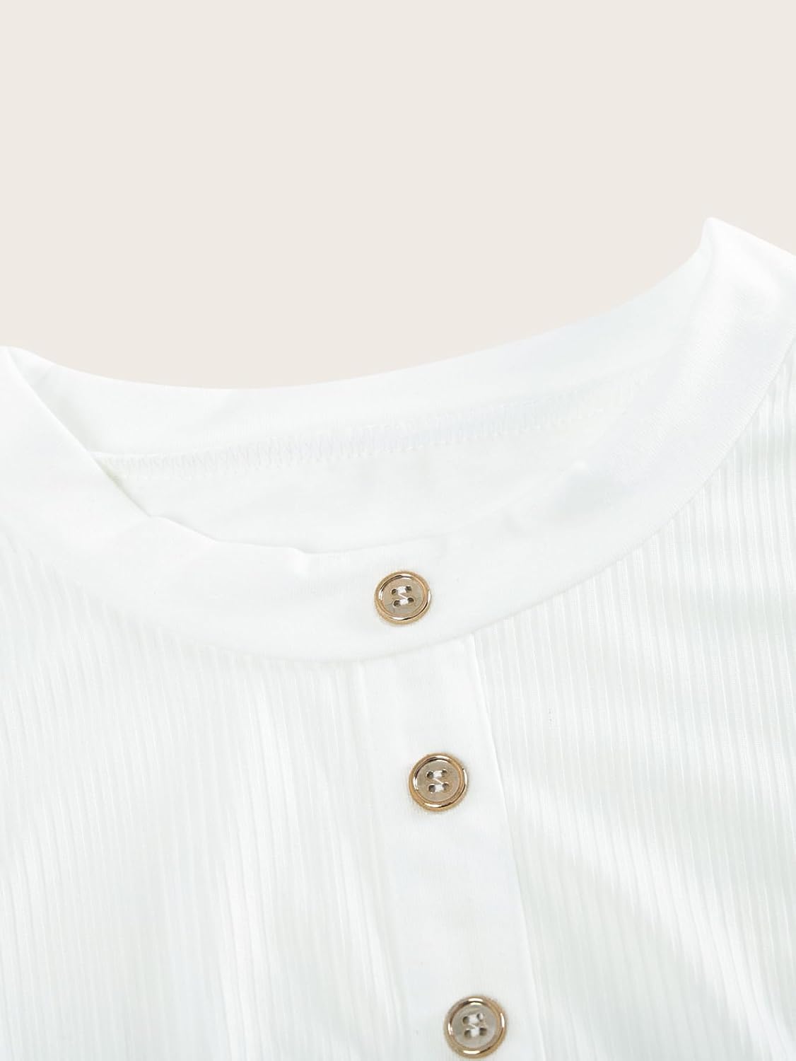 Women's Summer Ruched Crew Neck T Shirts Dressy Casual Button Short Sleeve Knit Work Office Tops - Image 3