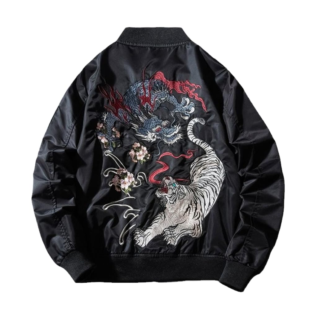 JYHBHMZG Bomber Jacket with Japan Anime Embroidery - Spring