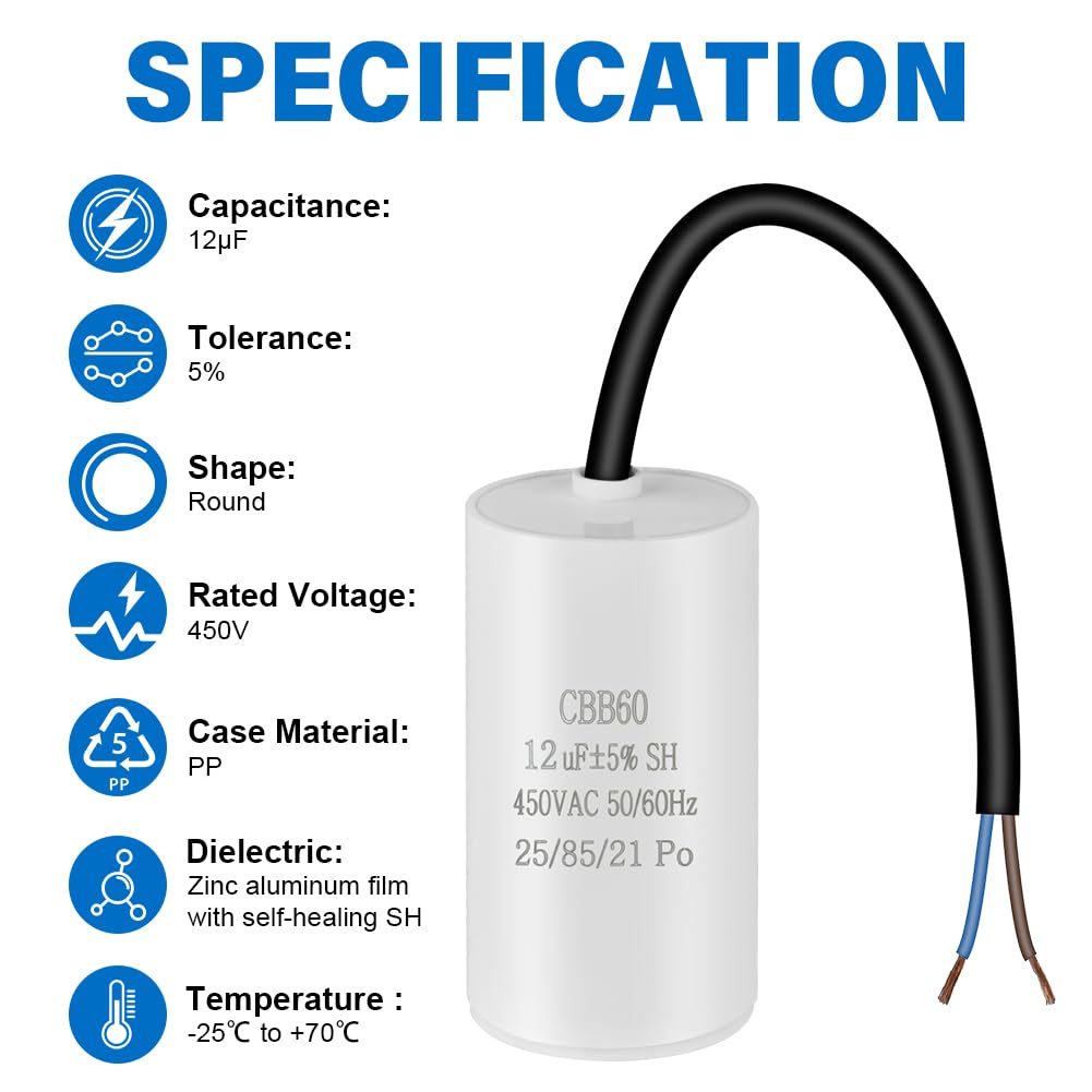 OFFCUP CBB60 Condensador Permanente 12μF 450V 50/60Hz para Motores Eléctricos
