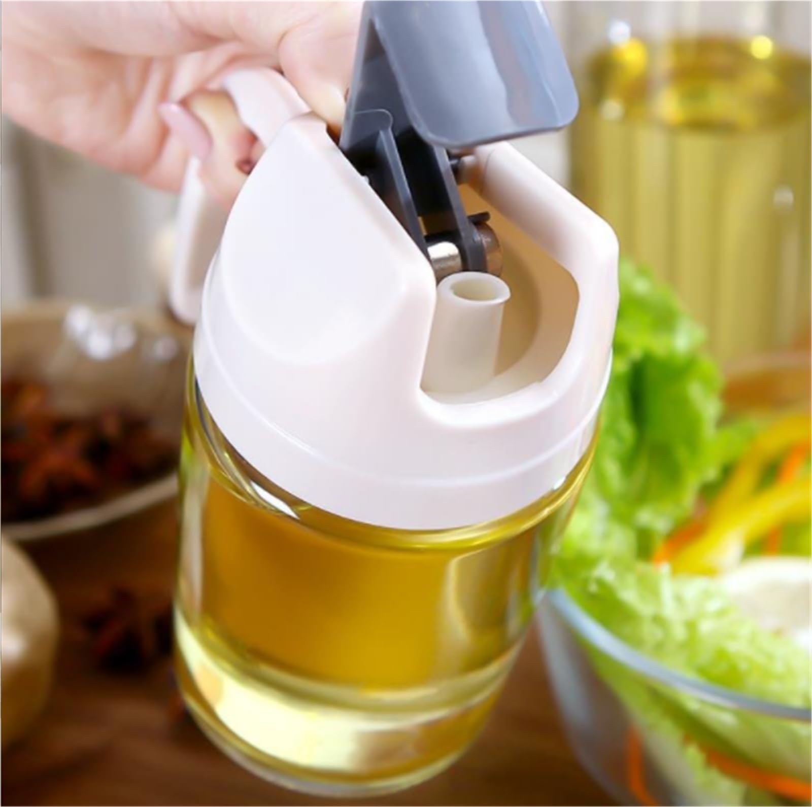 Butelka Z Dozownikiem Oliwy Szklana Butelka Dozownika Oliwy Z Oliwek Do Frytkownicy Powietrznej, Grilla Sałatkowego, Opryskiwacza Oleju Akcesoria Kuchenne(300ml)