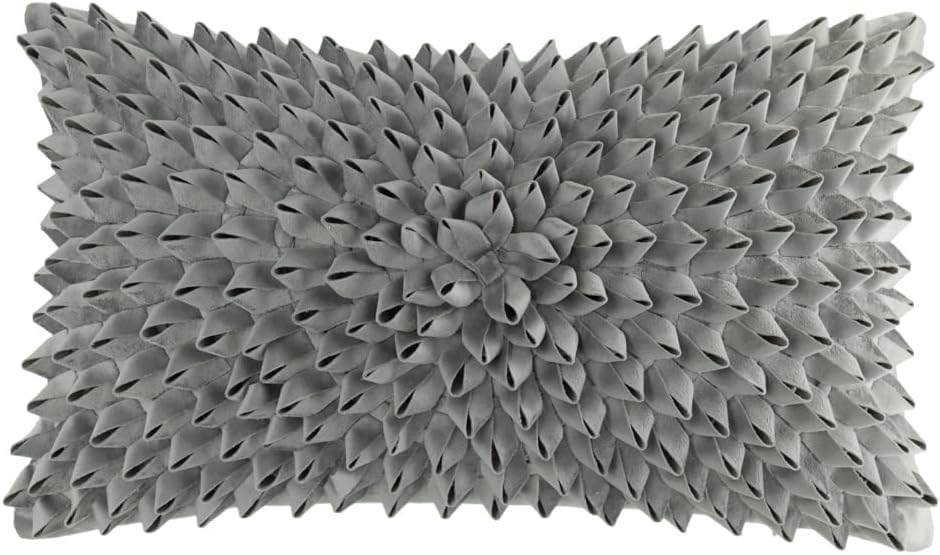 KINGROSE 3D Handmade Flower Home Decorative Throw Pillow Case Artistic Cushion Cover for Sofa Couch Chair 12 x 20 Inches Velvet Grey