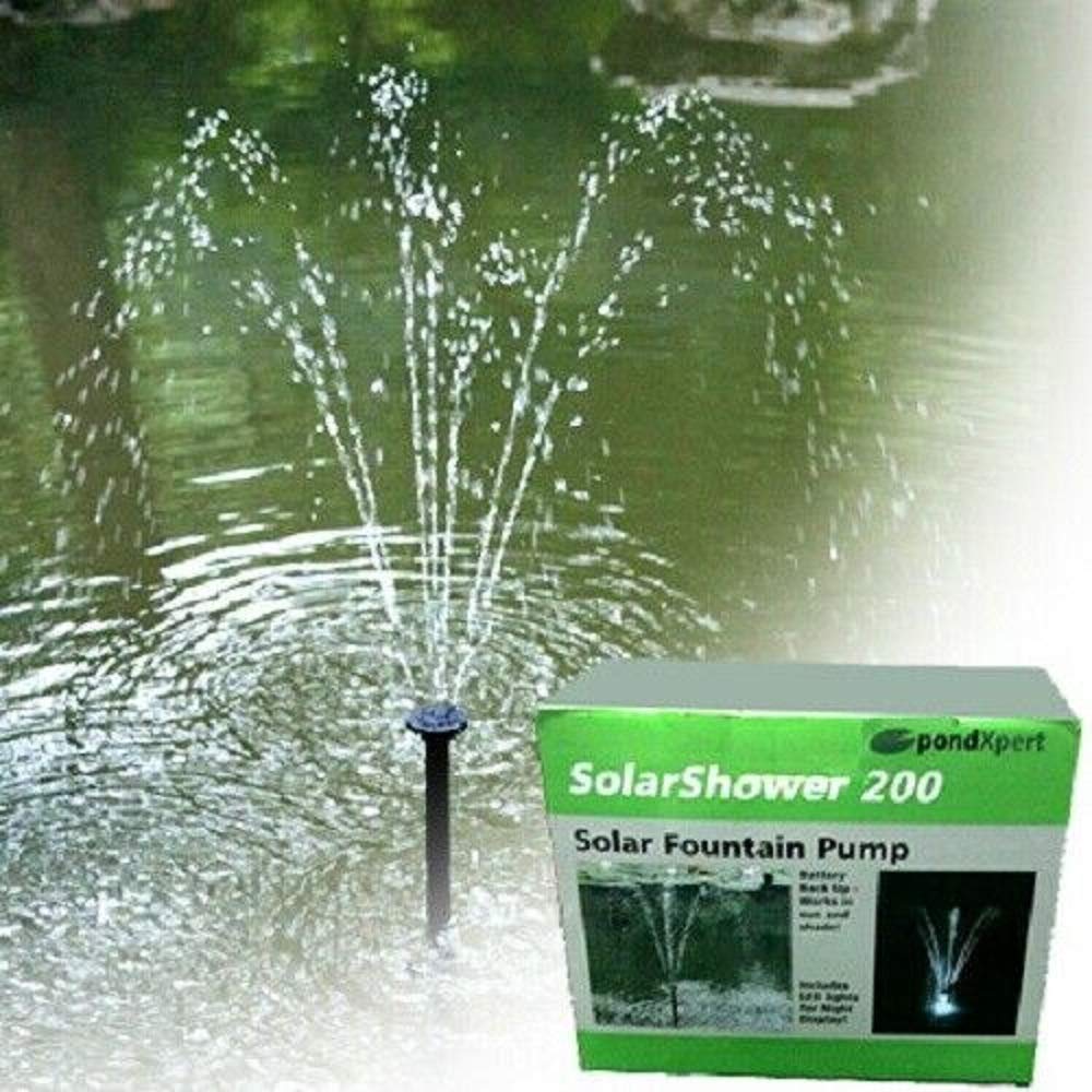 Pondxpert Black Solarshower 200 Solar Pond Pump With Battery And Led Lights.new Lithium Battery. Attractive Solar Fountain.