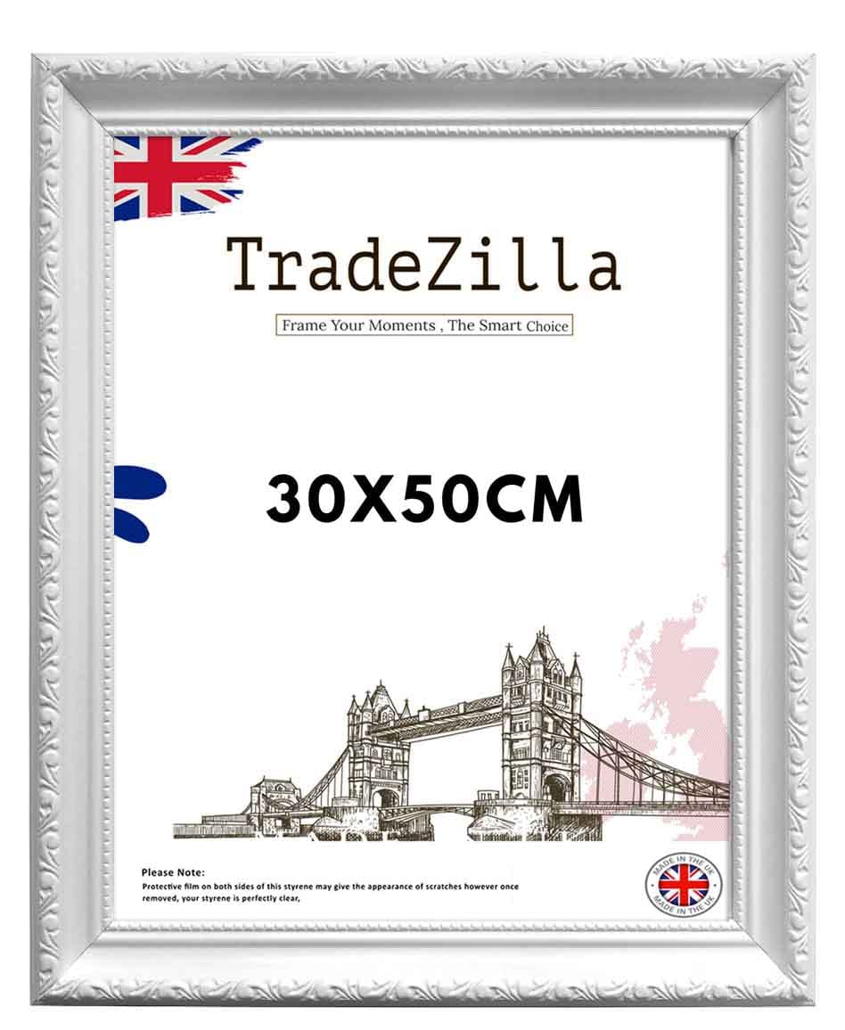 TradeZilla Large White Ornate Shabby Chic 30X50 CMPicture/Photo/Poster Vintage Antique frame for Art Prints, Vertically or Horizontally, Wall Mounting Hardware Included (White)