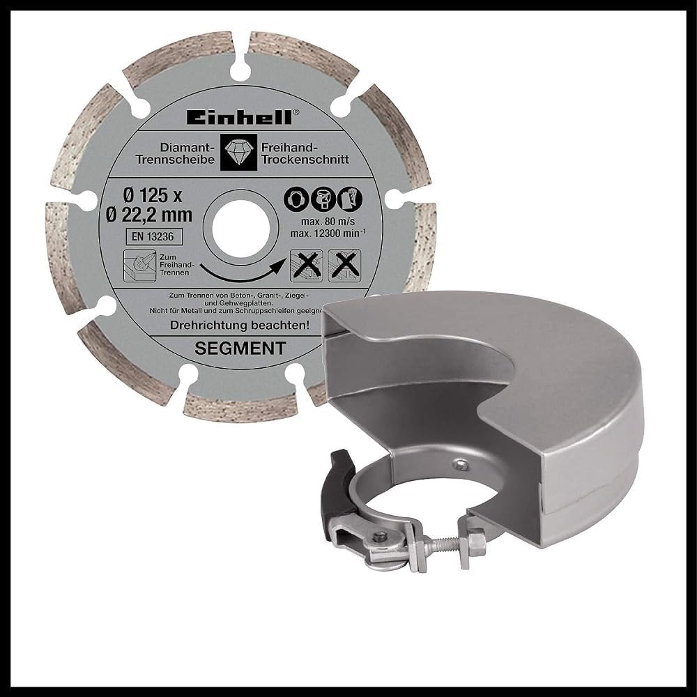Einhell Amoladora angular con cable - TE-AG 125/750 Kit. 750 W, sistema de bloqueo del husillo, bajas vibraciones, incl. 1 disco de corte de diamante, protector de disco de corte. Con estuche | 750 W | Bloqueo de husillo | Ajuste rápido | Disco de corte d