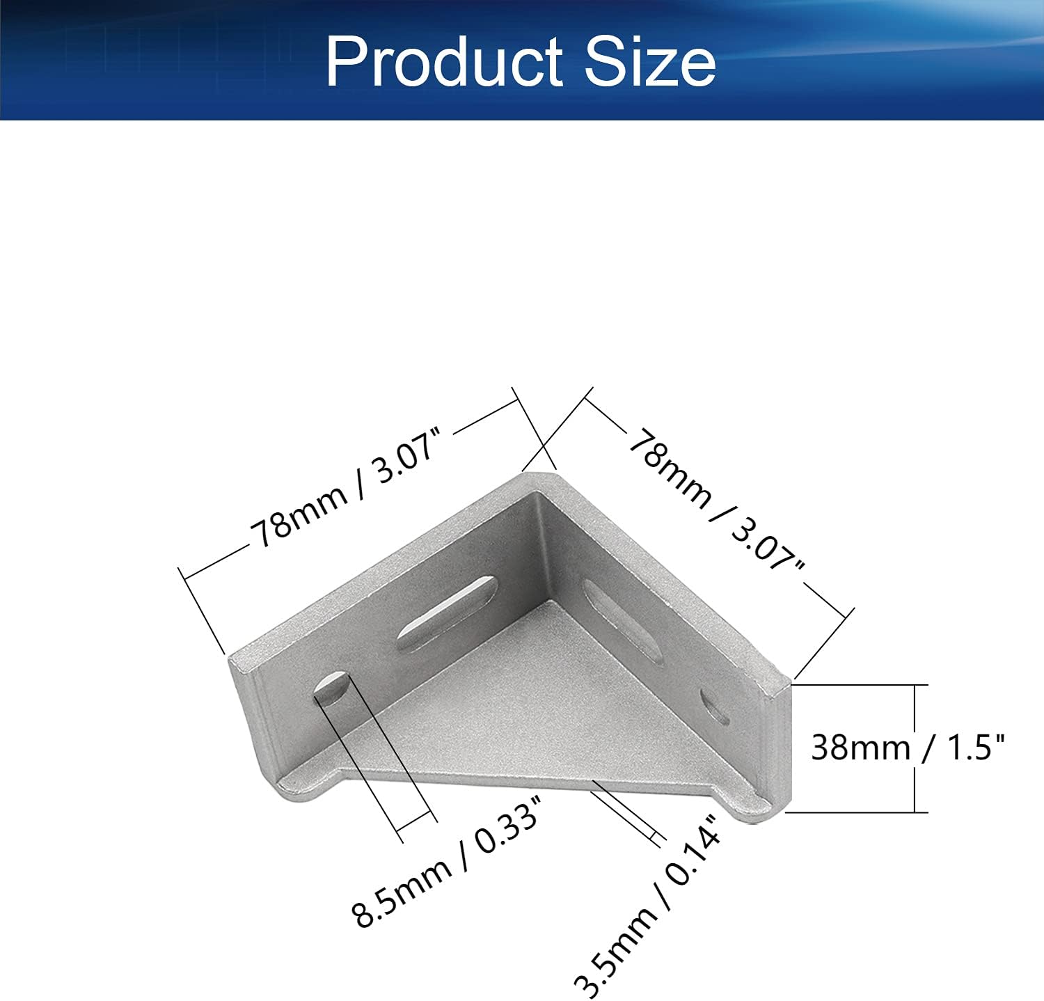Yinpecly 4Pcs Inside Corner Bracket Gusset Aluminum Alloy Interior Joint Bracket Suitable for 4080 Series with Slot Aluminum Extrusion Profile Silver Tone