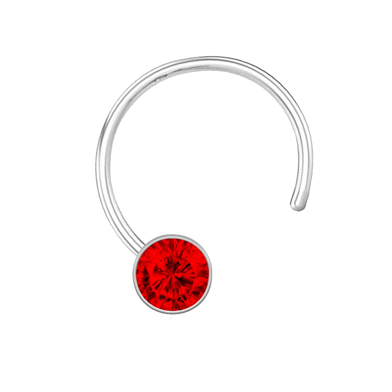92.5-925 Sterling Silver Round Shape Red Cubic Zirconia Cup Setting Nose Pin Stud for Women Girls-image-9