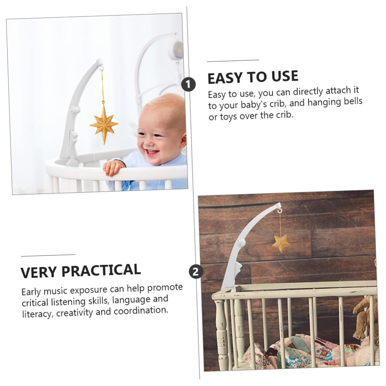 Soporte para Móvil de Cuna de Ñiño Brazo Ajustable, Accesorio para Habitación Infantil, Compatible Estándar, Paquete de 2 Unidades