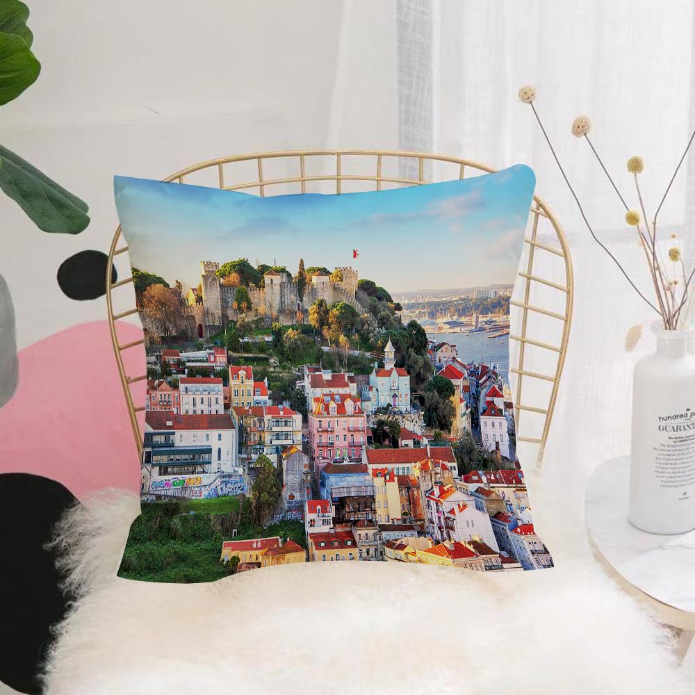 Hyosxw Sao Jorge Castle In Lisbon, Portugal - A1 Cushion Cover,Throw Pillow Case Home Decorative For Living Room Bedroom Sofa Chair 18X18 Inch,Sao Jorge Castle In Lisbon, Portugal,Pillowcase 45X45cm