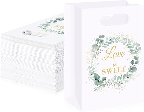 Miniatura 1 de 60 bolsas de papel de eucalipto con asas para invitados, 8.7 x 5.9 x 2.4 pulgadas