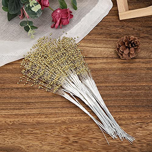 Jeanoko 100 Piezas de Varillas de Perlas de Hilo de ABS Usables para Decoraciones de Fiestas de Bodas de Bricolaje, Blanco/Oro/Plata, Material Duradero, para Ramos/Decoraciones Florales (Oro)