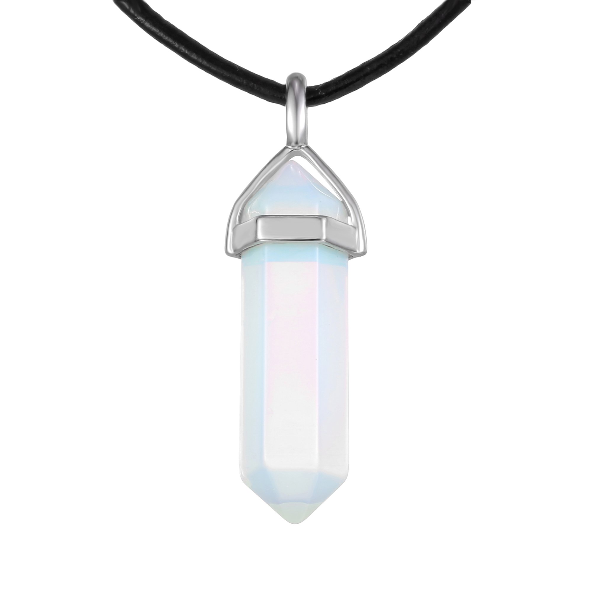 JM DesignPendulum Pendant Healing Point Size 40x8mm with 18" Leather Chain, 40x8mm;, Leather, gemstone,