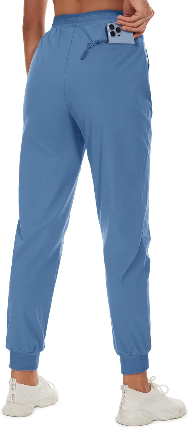 TACVASEN Women's Jogger Pants Quick Dry Cargo Hiking Travel Sweatpants with Drawstring Casual Outdoor Pants Blue Grey