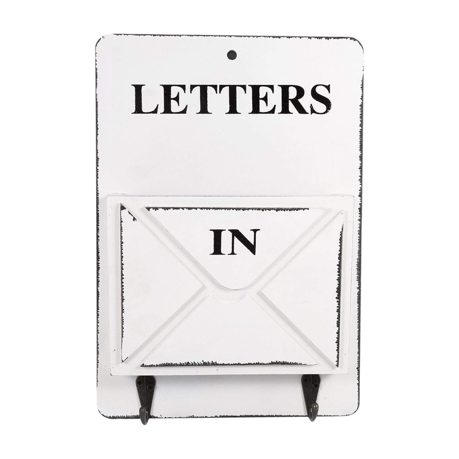 Letter Holder, Wood Mail Box Letter Rack Wall Mounted Mail Sorter Storage Box Vintage Letter & Key Rack with Hook Hanger for Home Office Living room Porches Shop Cafe(W261803 Letter Insert Hook-White)