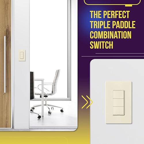 Miniatura 10 de ENERLITES Interruptor decorativo de combinación triple basculante de paleta, acabado brillante, terminal de tierra, cableado lateral, solo cobre,