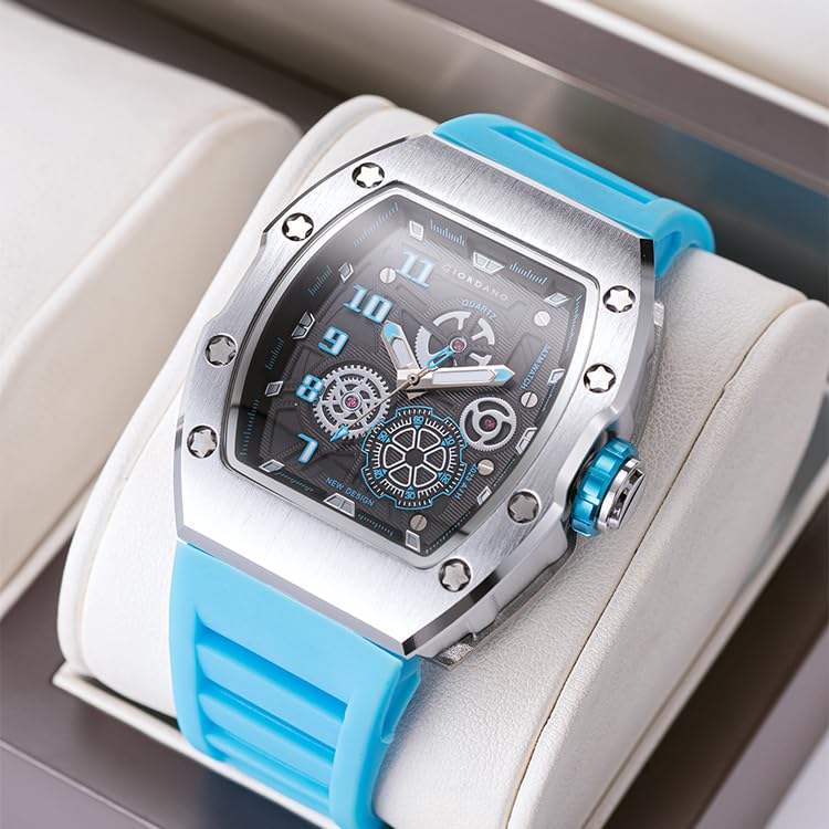 Image of Giordano Square Analog Casual Sporty Watch for Men - Mechanical-Inspired Design dial, Quartz Movement, Silicon Strap and Date Display Function - GZ-50150