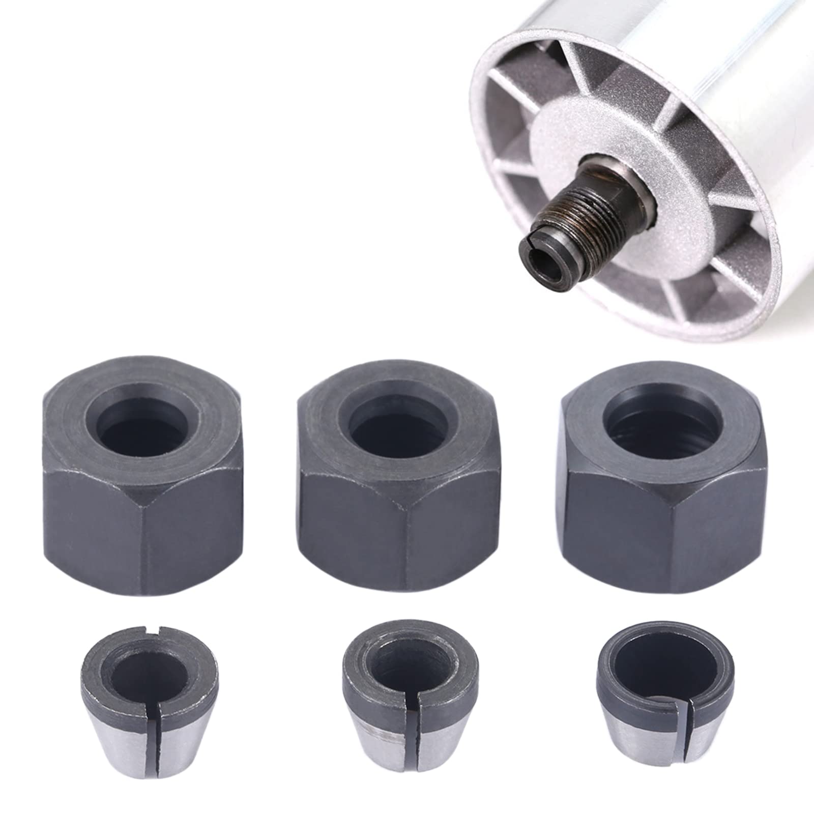 2Pcs/Set 6mm/6.35mm/8mm Collet Chuck Adapter with Nut for Engraving Trimming Machine Electric Router Milling Cutter Accessories