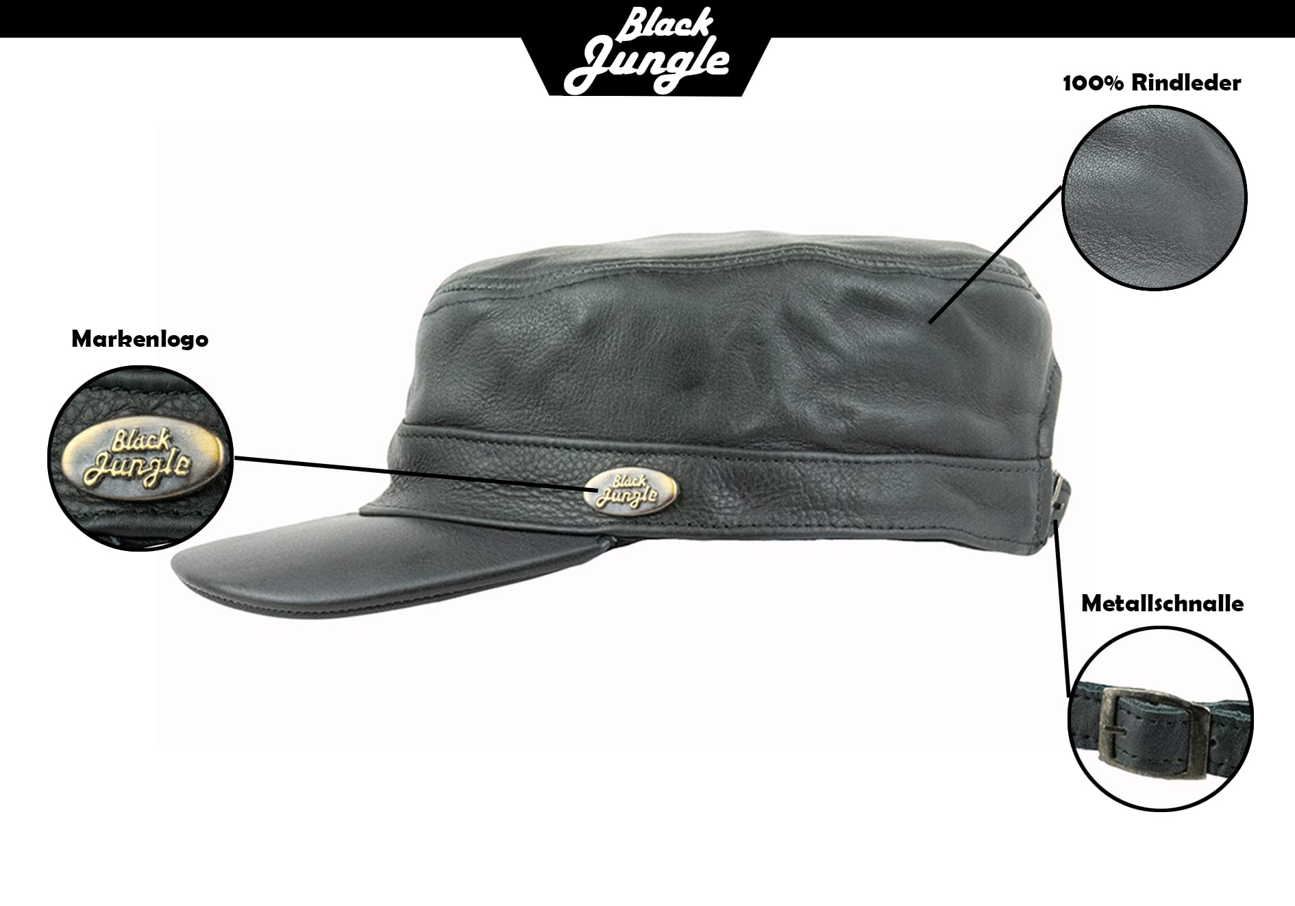 Black Jungle Castro Army Cap skórzana czapka wojskowa, czapka motocyklowa, rozmiar uniwersalny, czarny, jeden rozmiar