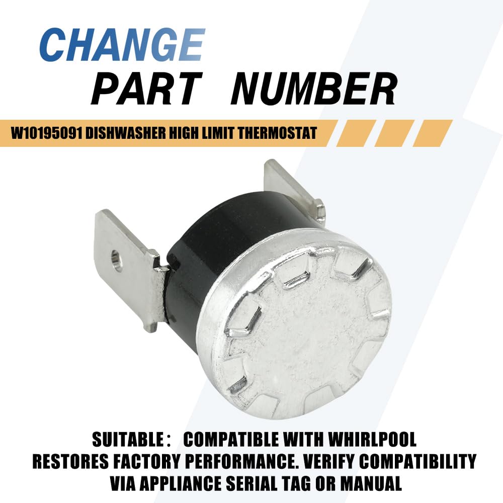 2-Pack W10195091 Dishwasher High Limit Thermostat Compatible with Whirlpool Replaces W10339563 1872060 AP6016742 PS11750035 EAP11750035
