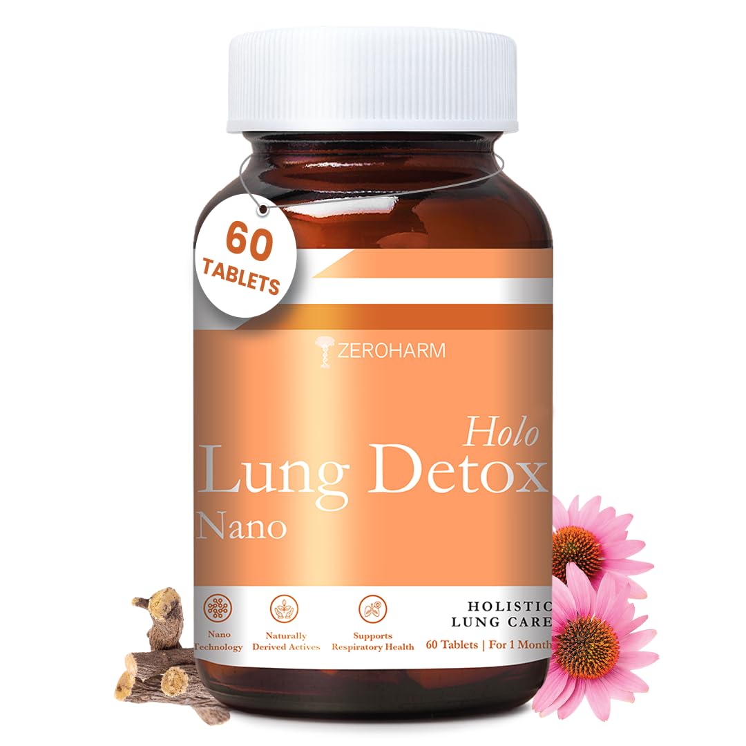 Zeroharm Lung Detox Tablets|Echinacea,Vasaka,Mulethi,Ginger,Basil|Plant Based Lung Clencer|Organic Respiratory Support (60 Tablets), 290 grams-image-17