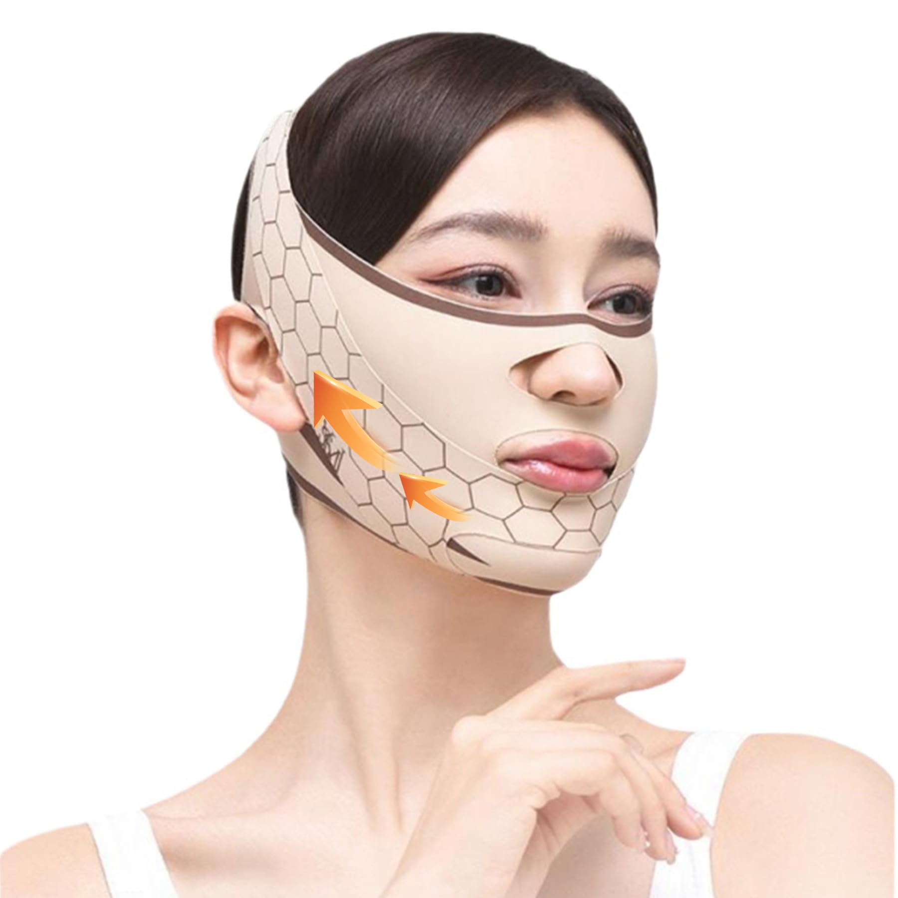V Line Lifting Mask, Adjustable Chin Strap for Sleeping, Jaw Exerciser Face Lift Prevent Sagging, Chin and Cheek Lifting Bandage for V Face Lift (21-27in, Champagne)