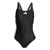adidas Donna 3 Stripes C-Back Swimsuit, Black/White/White