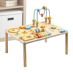 Mesa de Actividades para Bebé,Juego de Tren y Mesa | Juguetes Educativos de Madera con Laberinto de Cuentas y Clasificador de Formas para Niñas Niños Preescolar Aula Guardería